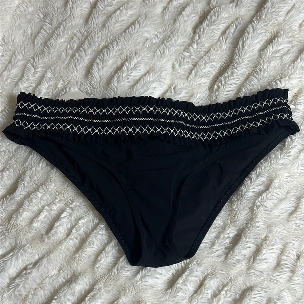 Tory Burch Black Bikini Bottom with White Stitching